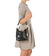 Черна дамска кожена чанта с флорални мотиви Sofie-4 снимка