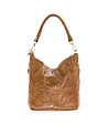 Кафява дамска кожена чанта с флорални мотиви Sofie-1 снимка