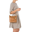 Кафява дамска кожена чанта с флорални мотиви Sofie-4 снимка