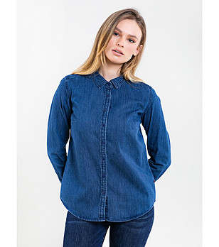 Синя памучна дамска риза от деним Hestia снимка