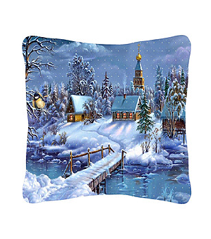Декоративна възглавница с калъфка с принт Коледна приказка снимка