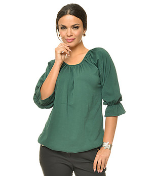 Тъмнозелена дамска памучна блуза Augusta снимка