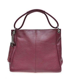 Виненочервена кожена дамска чанта Daria снимка