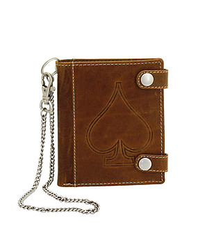 Кафяв портфейл от естествена кожа с верижка снимка