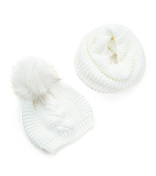 Комплект от шапка и шал в бяло Flores снимка