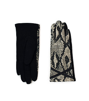 Черни дамски ръкавици със змийски шарки Casey снимка