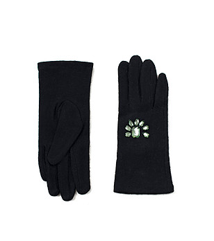 Черни дамски ръкавици с кристали Corey снимка