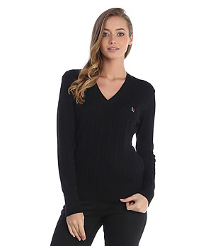 Черен памучен дамски пуловер с плетеници Sandbagger снимка
