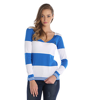 Памучен дамски пуловер в синьо и цвят екрю Positano снимка