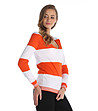 Памучен дамски пуловер в оранжево и цвят екрю Positano-3 снимка
