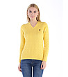 Жълт памучен дамски пуловер с плетеници Slice-0 снимка