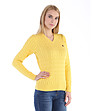 Жълт памучен дамски пуловер с плетеници Slice-2 снимка