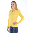 Жълт памучен дамски пуловер с плетеници Slice-3 снимка