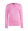 Розов памучен дамски пуловер с плетеници Slice-0 снимка