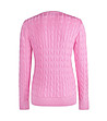 Розов памучен дамски пуловер с плетеници Slice-1 снимка
