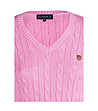 Розов памучен дамски пуловер с плетеници Slice-2 снимка