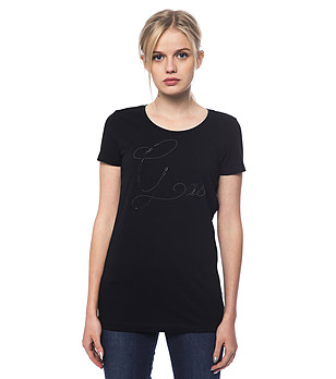 Черна памучна дамска тениска с лого Elisia снимка