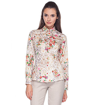 Дамска риза в цвят екрю с флорален принт снимка