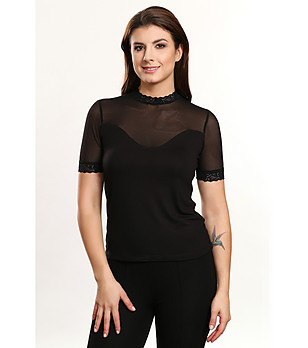 Черна дамска блуза с прозрачни елементи Bogna снимка