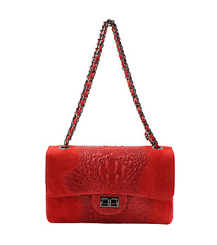 Червена кожена дамска чанта за рамо Holly снимка