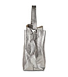 Сребриста кожена дамска чанта с несесер Sandy-3 снимка