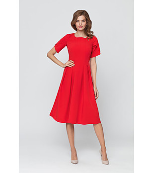 Червена рокля с нестандартни ръкави Trudie снимка