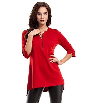 Асиметрична дамска блуза в червено Bella снимка