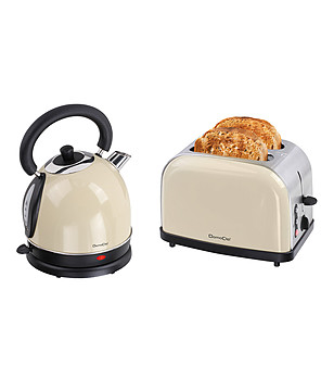 Комплект от тостер и чайник в бежово с ретро дизайн снимка