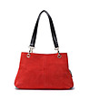 Велурена дамска чанта в червено и черно-1 снимка