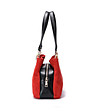 Велурена дамска чанта в червено и черно-2 снимка