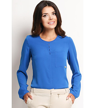 Синя дамска блуза с джоб Rori снимка