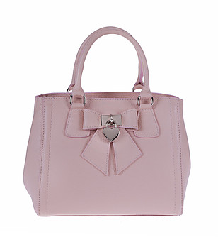 Розова кожена дамска чанта с декоративна панделка Niki снимка