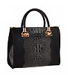 Черна кожена чанта с релефни елементи Arabella-0 снимка