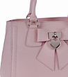 Розова кожена дамска чанта с декоративна панделка Niki-2 снимка