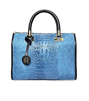 Синя кожена дамска чанта Florence снимка