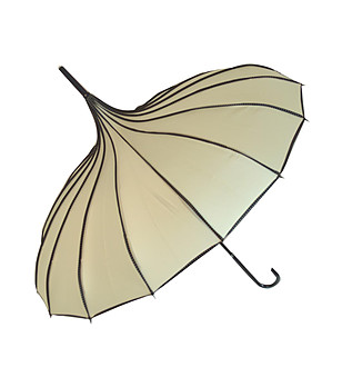 Чадър в цвят екрю с черни шевове и нестандартен дизайн снимка