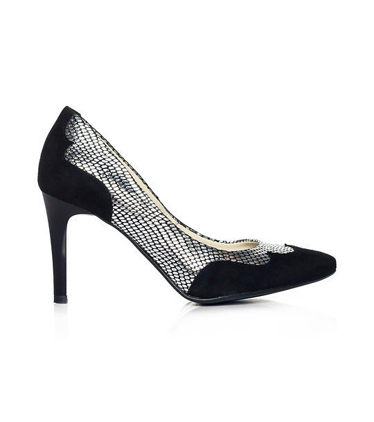 Дамски велурени обувки в черно и сребристо снимка