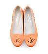 Оранжеви кожени дамски обувки с пискюли-1 снимка