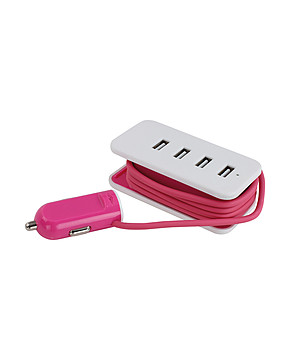 Зарядно за кола с 4 USB порта в бяло и розово снимка