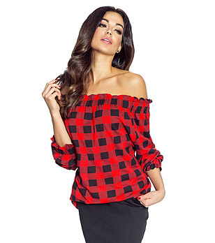 Дамска карирана блуза в червено и черно Crossy снимка