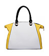Дамска чанта в бяло и жълто с кръгъл елемент-1 снимка