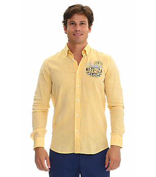 Ленена мъжка риза в жълто Goloka снимка