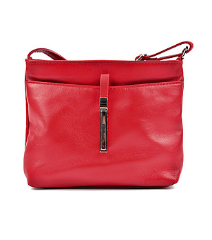 Червена кожена дамска чанта за рамо Lara снимка