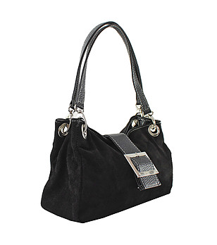 Черна дамска чанта от естествен велур Lusi снимка