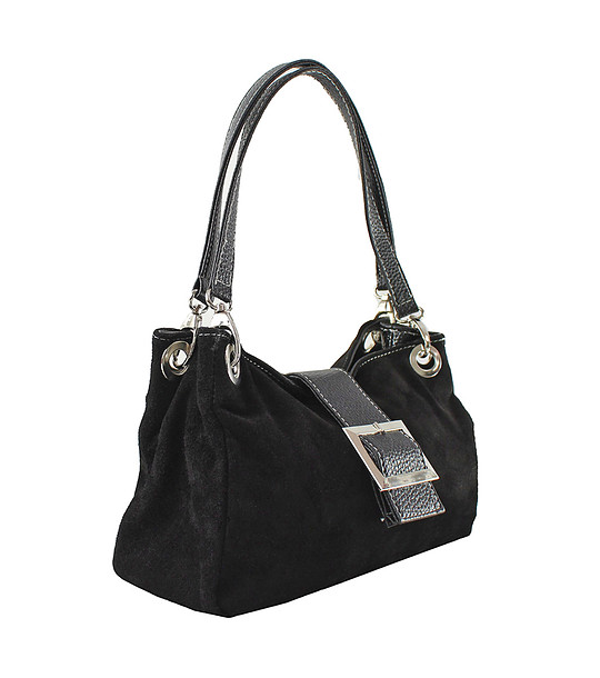 Черна дамска чанта от естествена кожа Lusi снимка