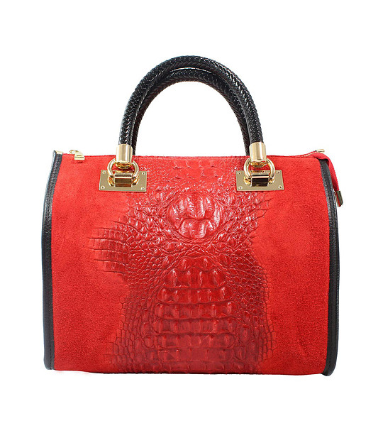 Червена дамска чанта от естествен велур Modelia снимка