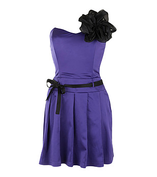Лилава рокля тип бюстие с черни елементи снимка