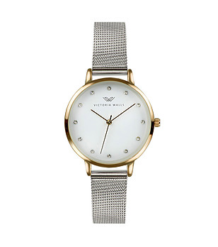 Дамски часовник в сребристо и златисто с бял циферблат Lina снимка