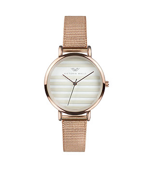 Кръгъл розово-златист часовник без цифри Ava снимка