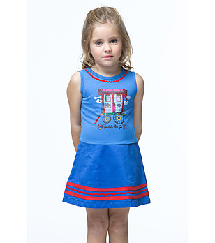 Синя детска памучна рокля с щампа Nenufar снимка